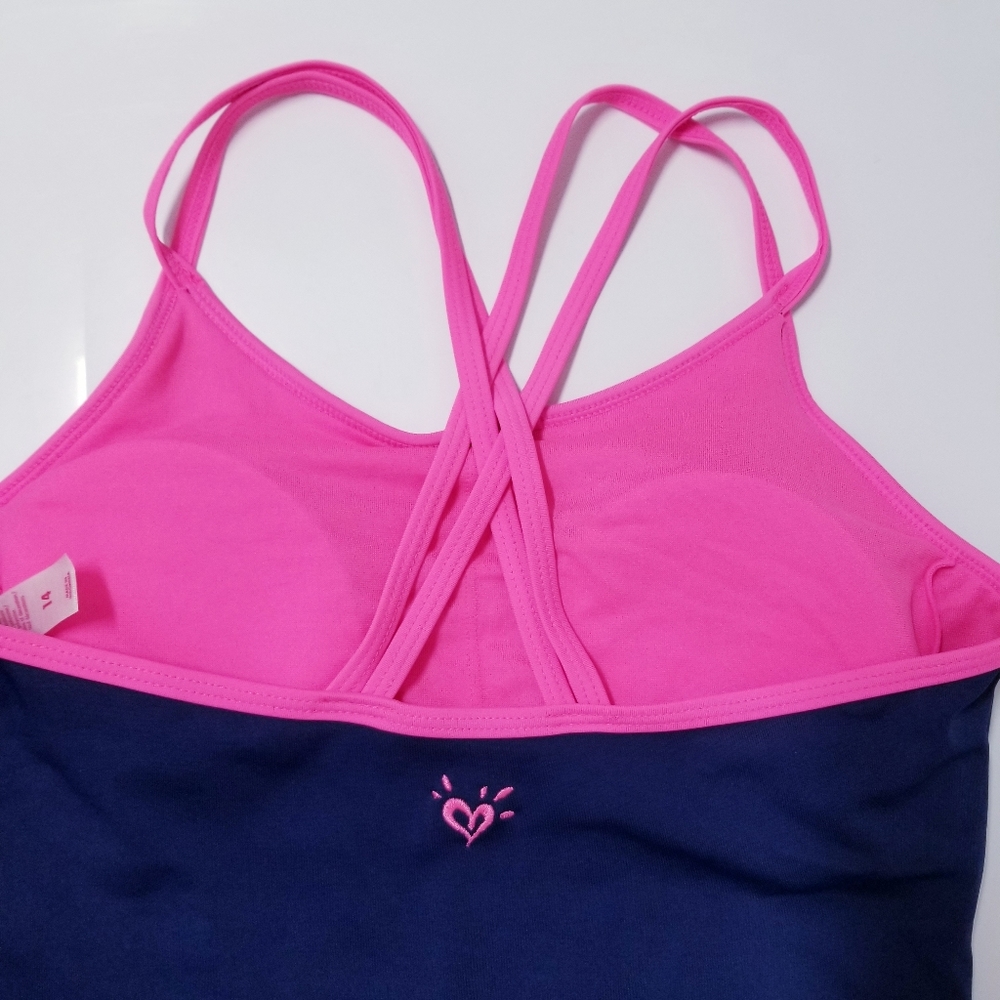 Justice Girls Navy 1pc Swimsuit with Reversible Rainbow Sequin LOVE Detail Sz 14 - Picture 7 of 12